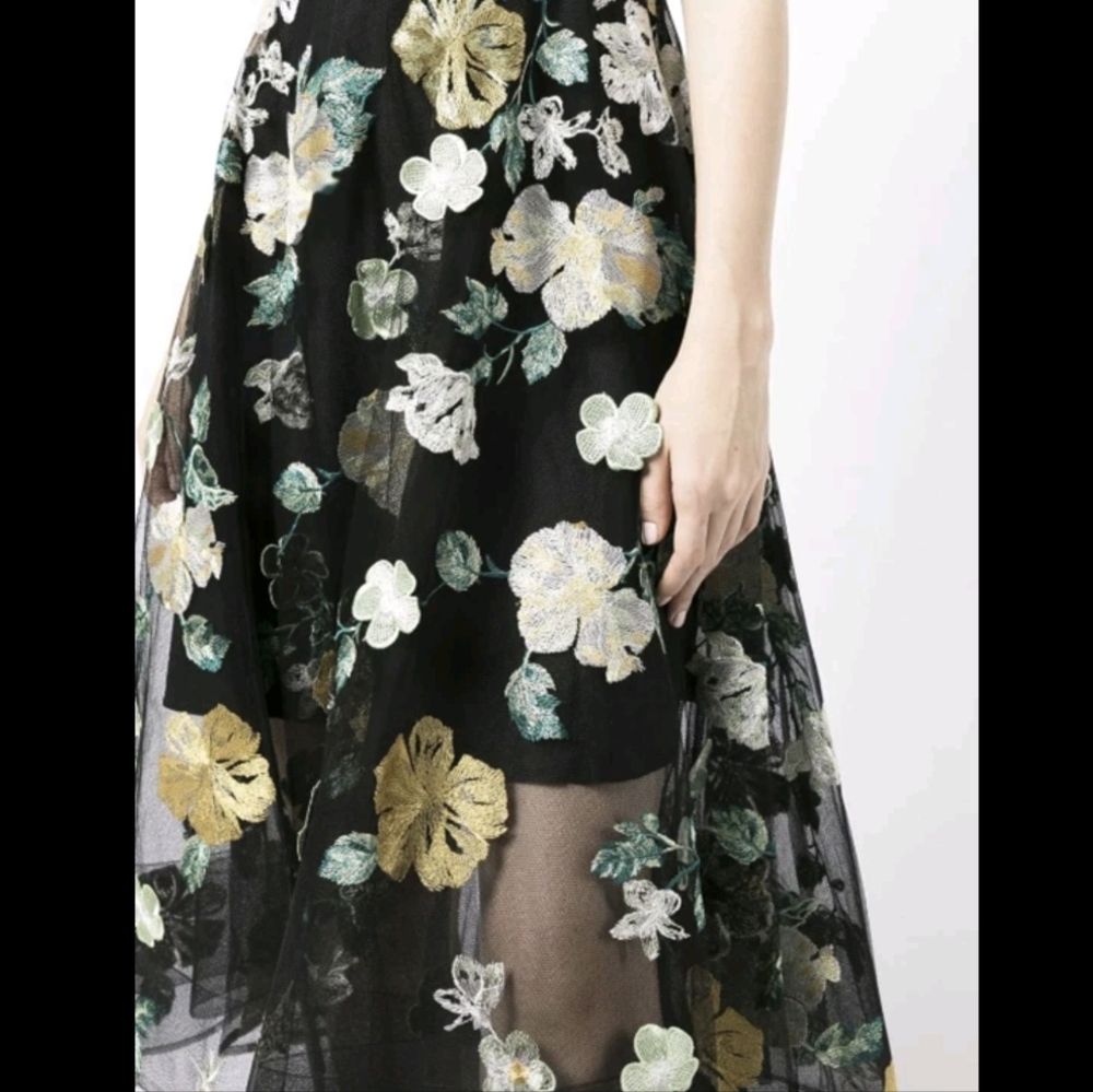 Marchesa Notte Floral Applique 3D Embroidered Tea Length Gown Tulle Size 8 - Picture 12 of 17